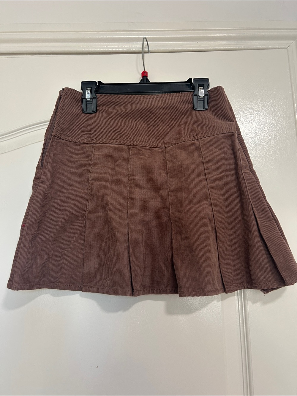 Corduroy Pleated Mini Skirt - Brown